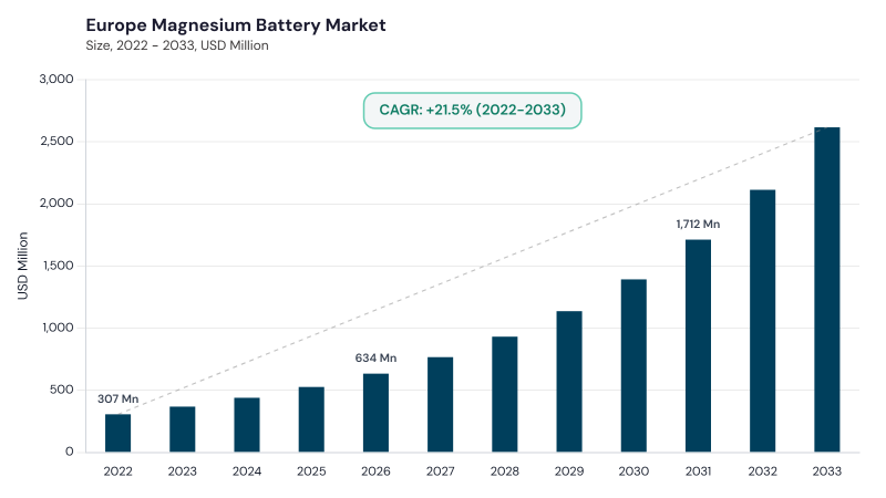 Europe Magnesium Battery Market size and growth forecast (2022-2033) Europe Magnesium Battery Market size and growth forecast (2022-2033)