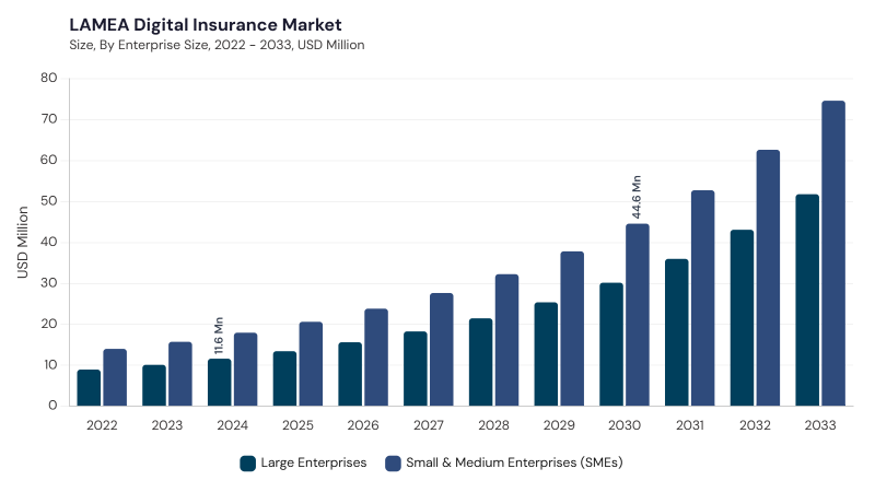 LAMEA Digital Insurance Market size and growth forecast (2022-2033)