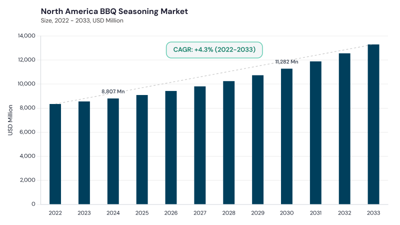 North America BBQ Seasoning Market size and growth forecast (2022-2033)